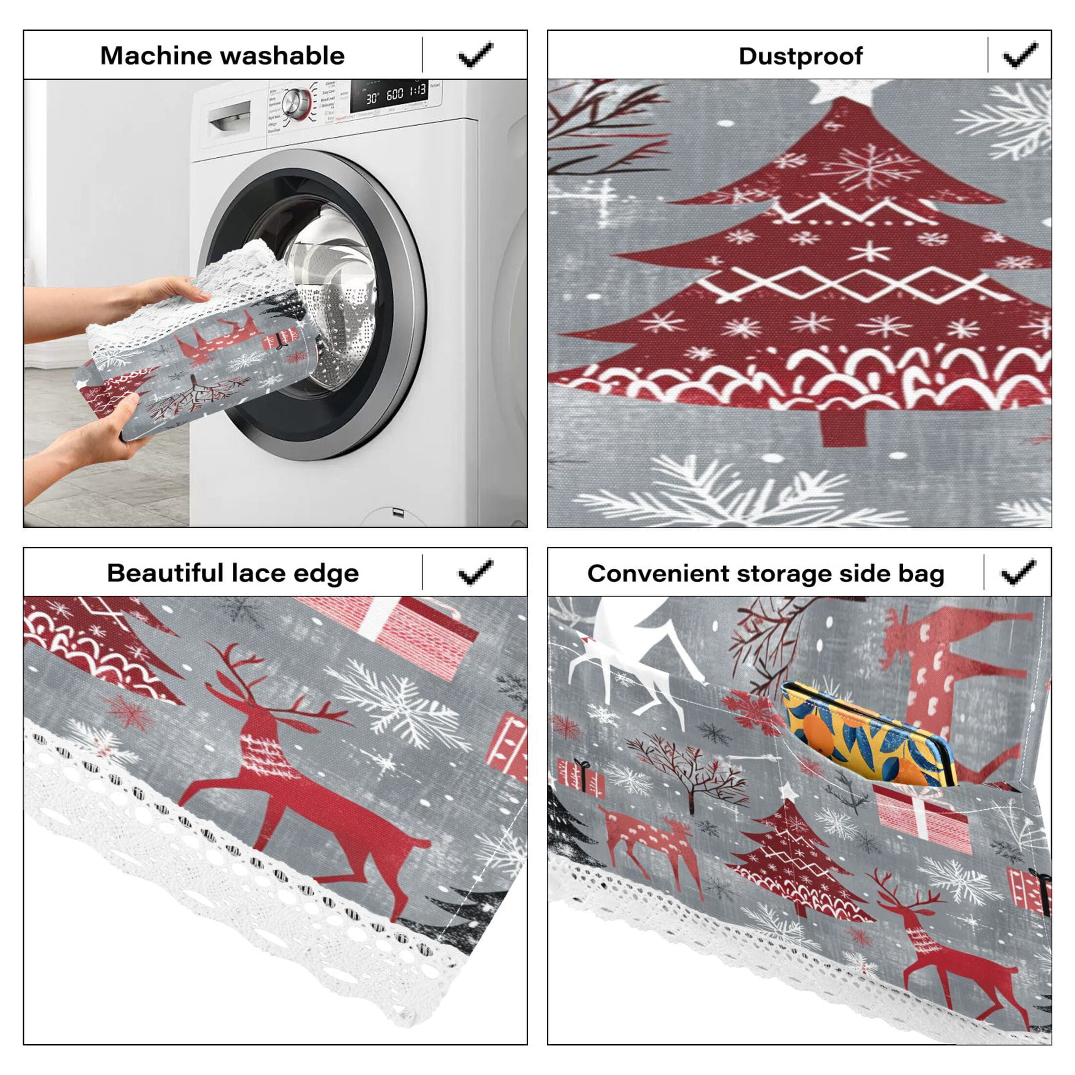 WOBOGO Red and White Christmas Tree Patterns Washing Machine Cloth Dryer Refrigerator Top Cover Protective Non-Slip Mat For Kitchen Laundry