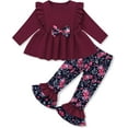 thumbnail image 2 of WESIDOM Toddler Girl Clothes Ruffle Shoulder Top+Floral Pants 1-6T Toddler Girls Outfits 2 Piece Sets, 2 of 14