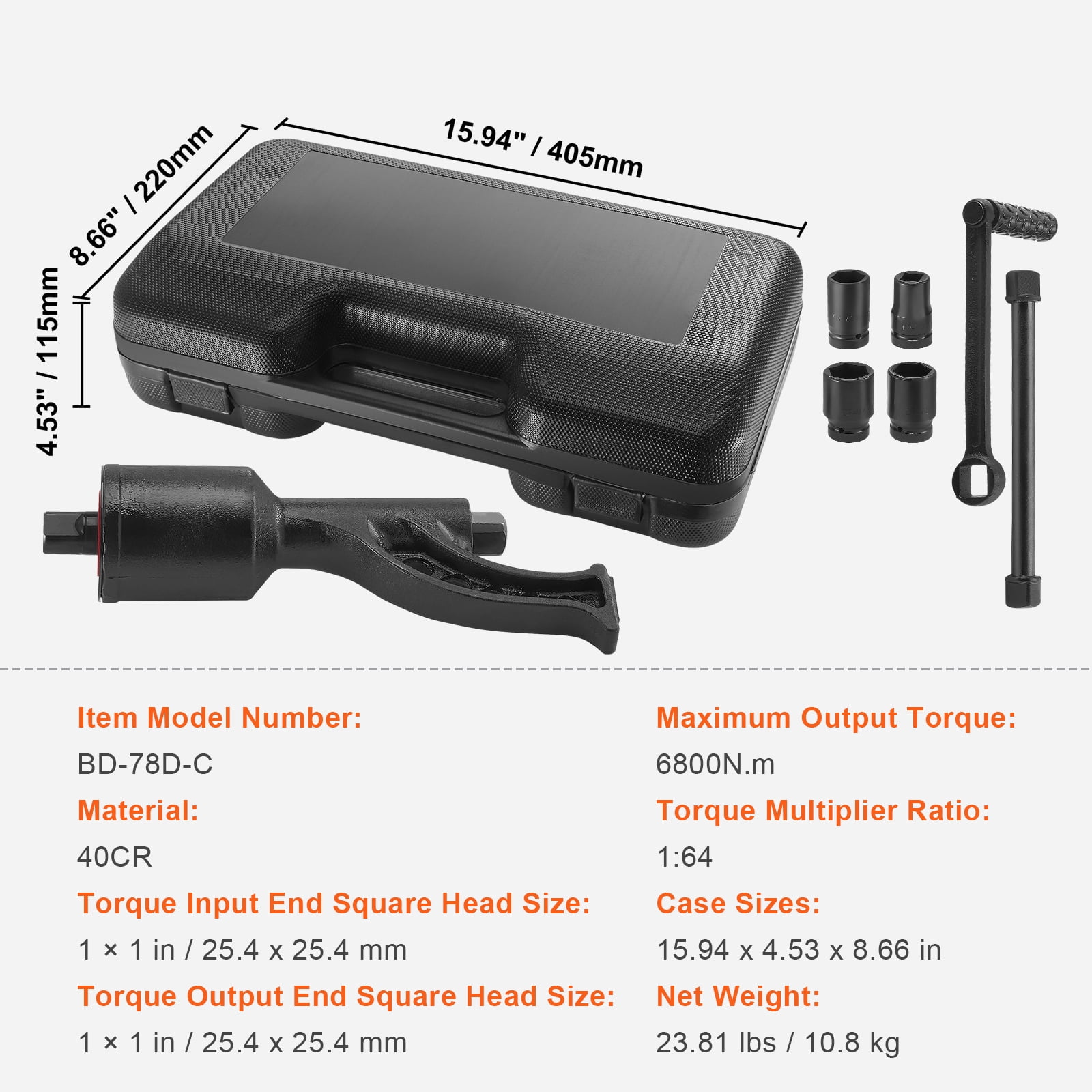 KFFKFF Torque Wrench, 1" Drive Heavy Duty Torque Multiplier Wrench with 4 Sockets (21-41mm), Drive Lug Nut Wrench/Multiplier Heavy Duty Torque Multiplier Wrench Set, 1:64 6,800N.m Lug Nut Remover