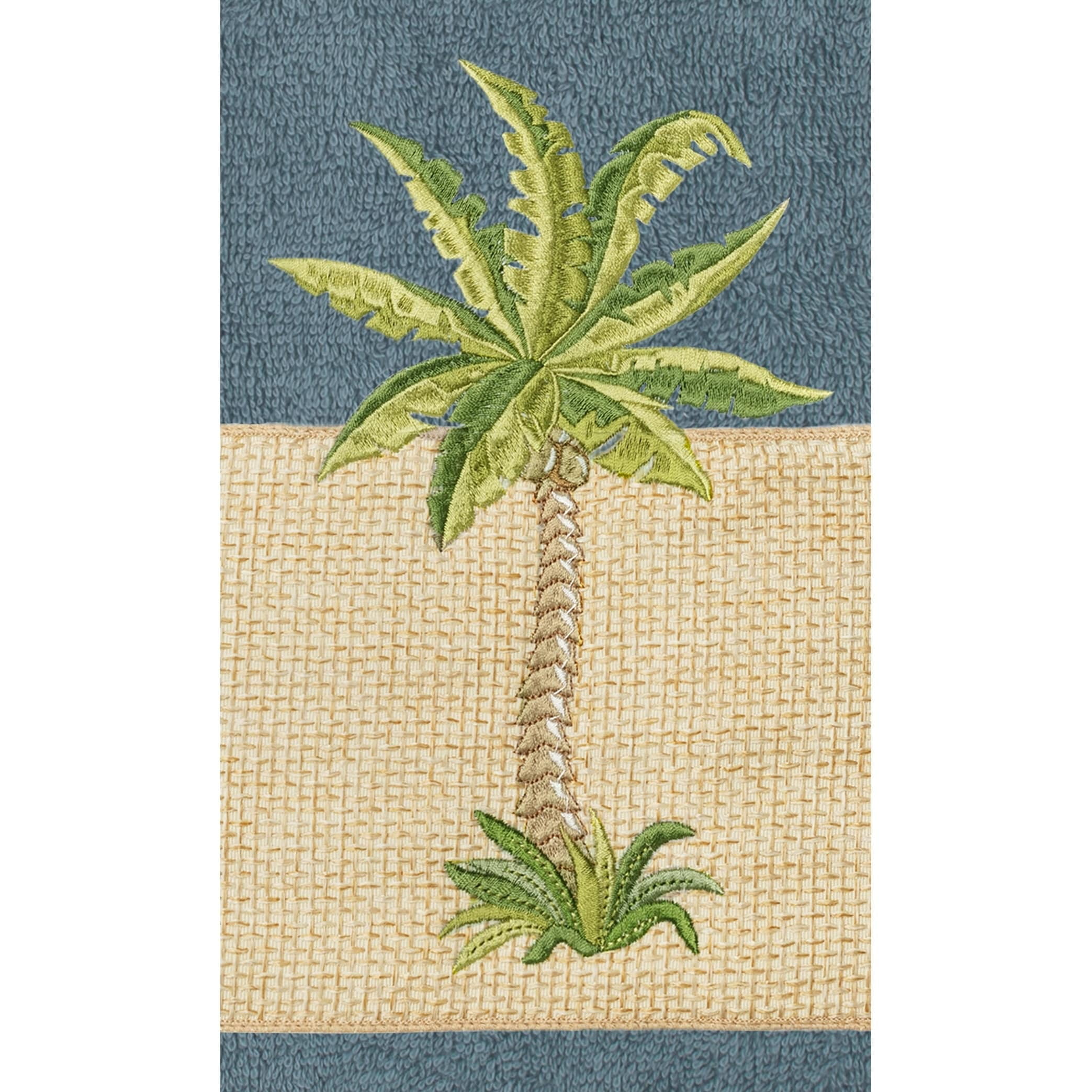 Authentic Hotel and Spa  Turkish Cotton Palm Tree Embroidered Teal Hand Towel