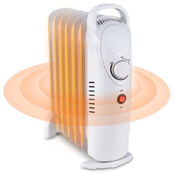 PRO CHOICE Oil Filled Radiator Heater Electric, 700W Portable Space Heater W/ Thermostat, White