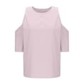 thumbnail image 5 of QUNYINEY Cold Shoulder Womens Summer Tops Casual Solid Crew Neck Blouses Short Sleeve Pullover Loose Cotton Linen Tops, 5 of 6