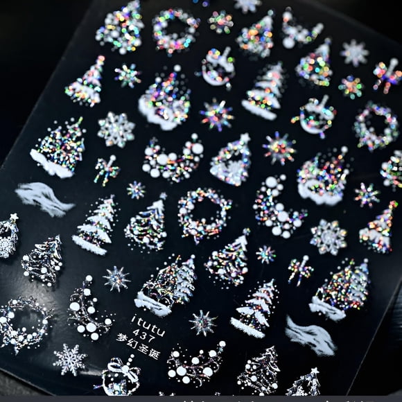Stickers para uñas navideños Tnbuokas diseño plateado 5D
