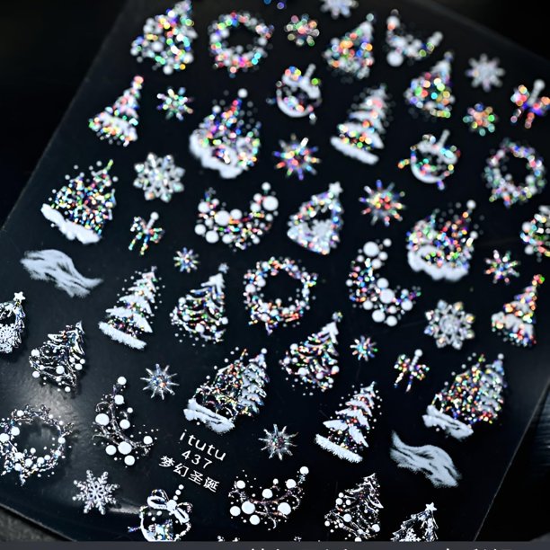 Stickers para uñas navideños Tnbuokas diseño plateado 5D