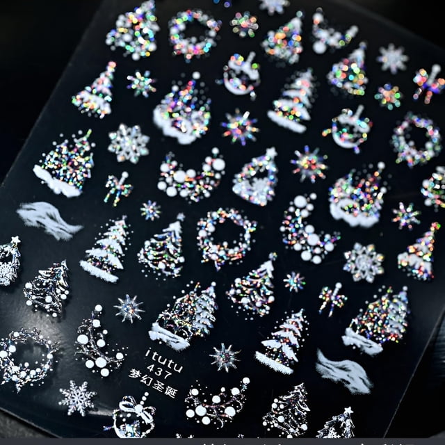 Stickers para uñas navideños Tnbuokas diseño plateado 5D