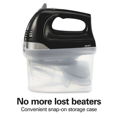 6 Speed Hand Mixer with Easy Clean Beaters Snap-On Case 7 Attachments Black : 275W, Dishwasher-Safe Parts