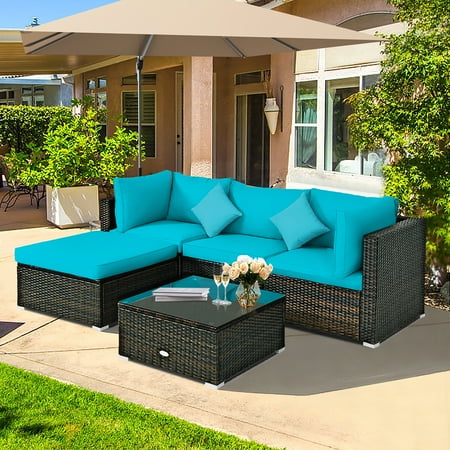 Costway 5PCS Outdoor Patio Rattan Furniture Set Sectional Conversation