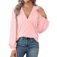 thumbnail image 2 of Fantaslook Deep V Neck Womens Tops Fall Long Puff Sleeve Shirts Dressy Casual Tunic Blouses, 2 of 8