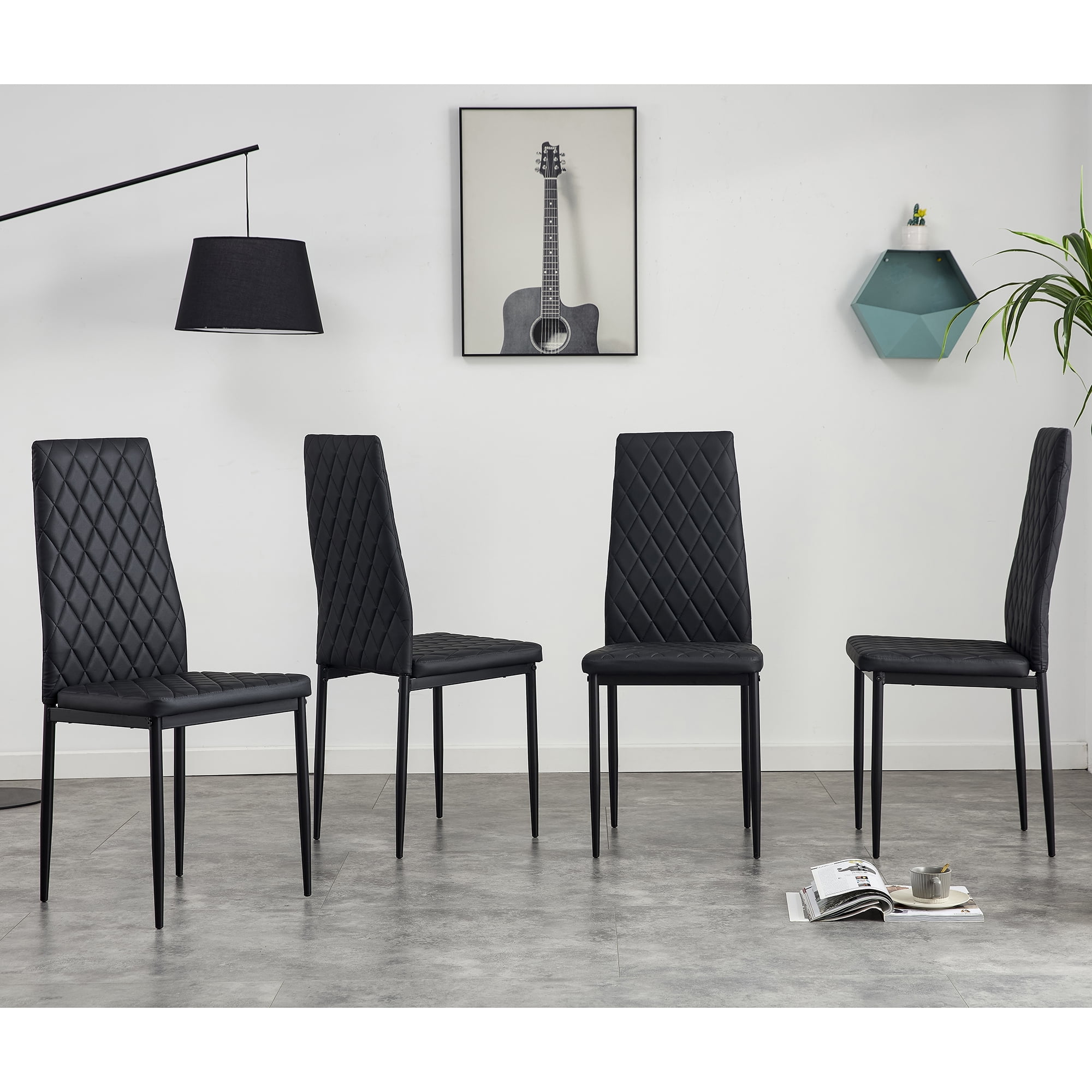 Kadyn 5 Pieces Dining Table Set, Dining Table Set for 4, Kitchen Table Set with 52" Tempered Glass Table and 4 PU Chairs, Black Kadyn 5 Pieces Dining Table Set, Dining Table Set for 4, Kitchen Table Set with 52" Tempered Glass Table and 4 PU Chairs, Black