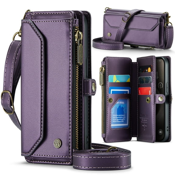 Dteck for Samsung Galaxy S24 Ultra Case with RFID Blocking Wallet Case for Women Men, Shockproof PU Leather Magnetic Flip Strap Zipper Card Holder Phone Case,Purple