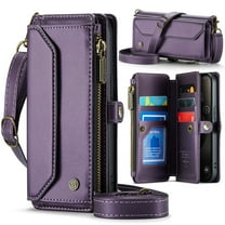 Allytechgroup iPhone 14 Plus Wallet Case with Shoulder Strap, Strap Wrist, Zipper Pocket, Cards Slots, RFID Blocking Shockproof Bumper Mini Carring Bag Phone Case for Apple iPhone 14 Plus,Purple