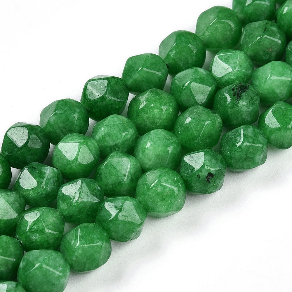 Dyed Natural Malaysia Jade Beads Strands Faceted Star Cut Round Beads Lime Green 7~8x6~7.5x6~7.5mm Hole: 1mm 48~49pcs/strand
