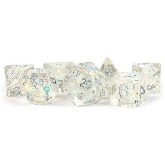 Metallic Dice Games LIC759 16 mm Rainbow Frost Resin Poly Dice Set, Clear - Set of 7
