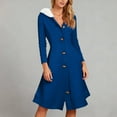 thumbnail image 3 of Women's Cardigan Dress Hooded Dress Longline Knit Fleece Trim Solid Color Casual Winter Dress for Loungewear Holiday,Blue,S, 3 of 7