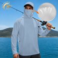thumbnail image 2 of Bulopur Men’s Sun Protection Fishing Shirt with Mask, Breathable Hooded Long Sleeve Top in Solid Light Blue for Beach Walks, Boating and Summer Use, 2 of 8
