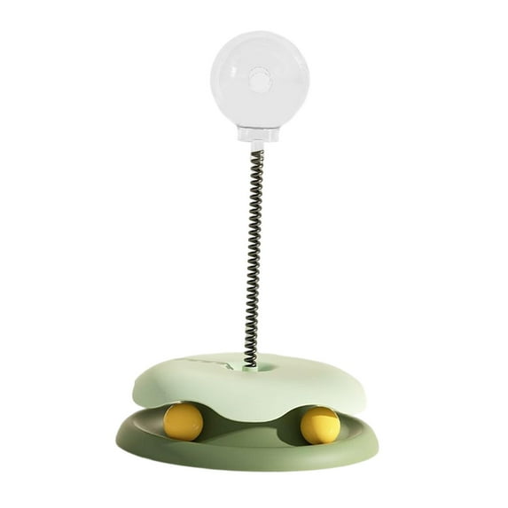 Food Dispenser Cats Leaking Food Toy with Ball Track Puzzle Toys Teasing Spring Toys Slow Feeder Treat Dispenser Toy for Playing Indoor Cats Green