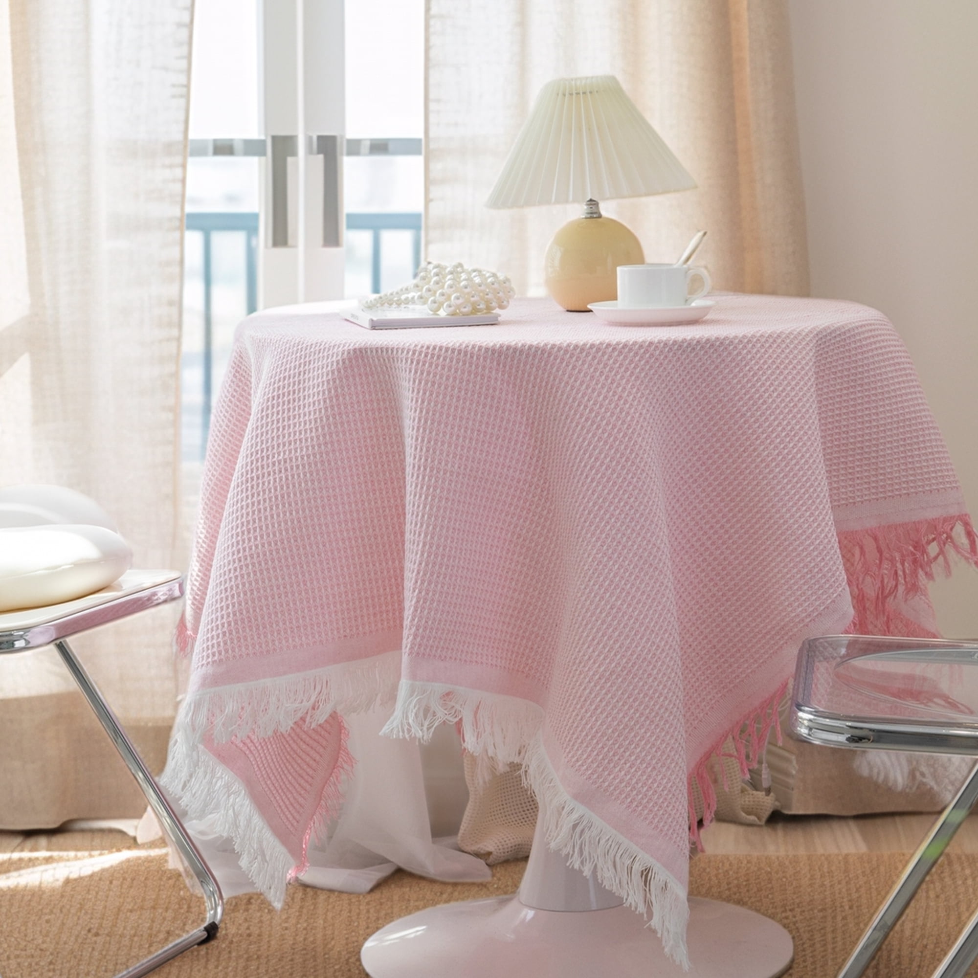 Unique Bargains Waffle Table Cover for Indoor and Outdoor Pink 47.2"x33.5"