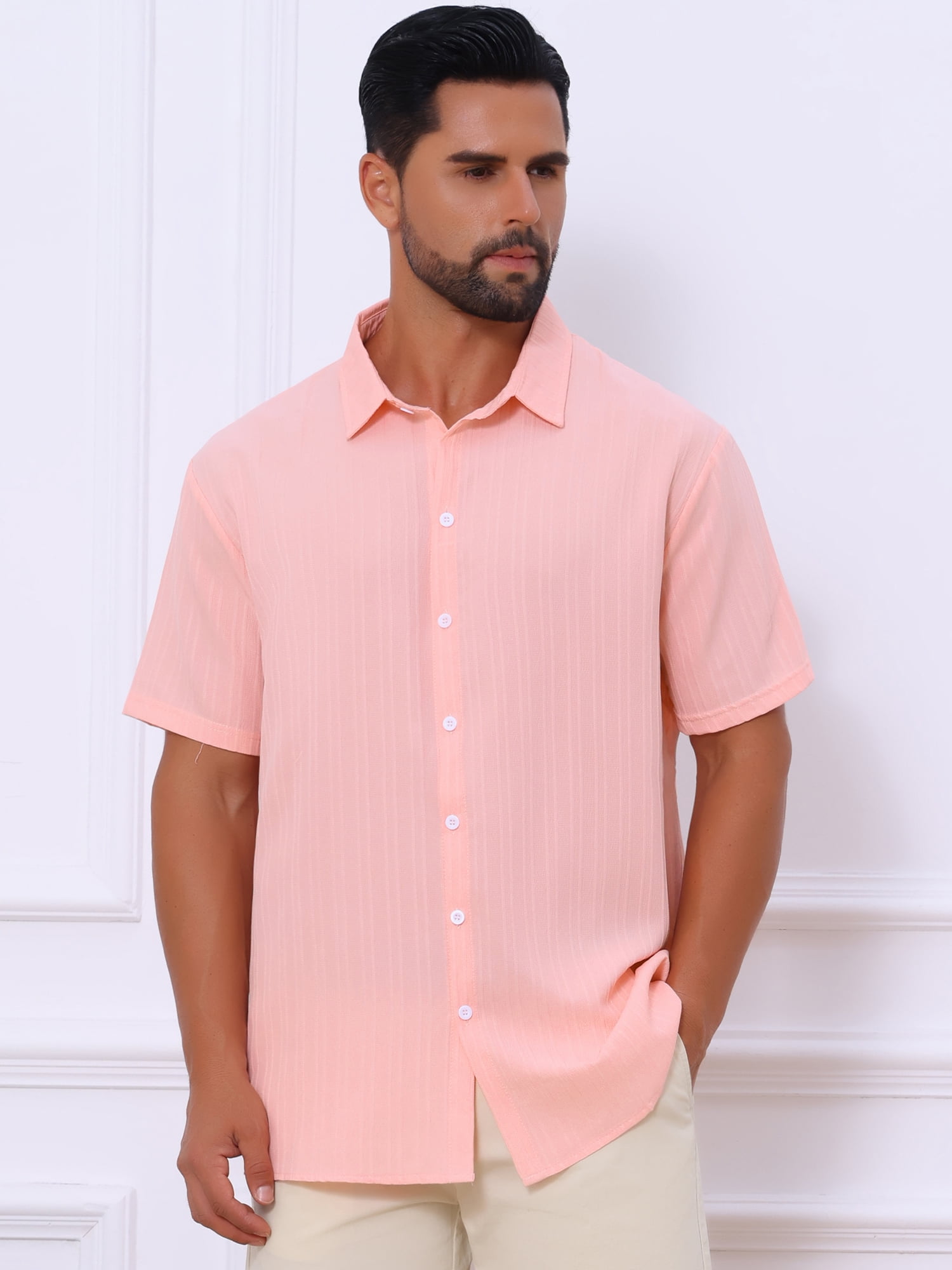 DARING DIVA Men's Short Sleeve Button Down Beach Summer Casual Shirt for Men XL Pink