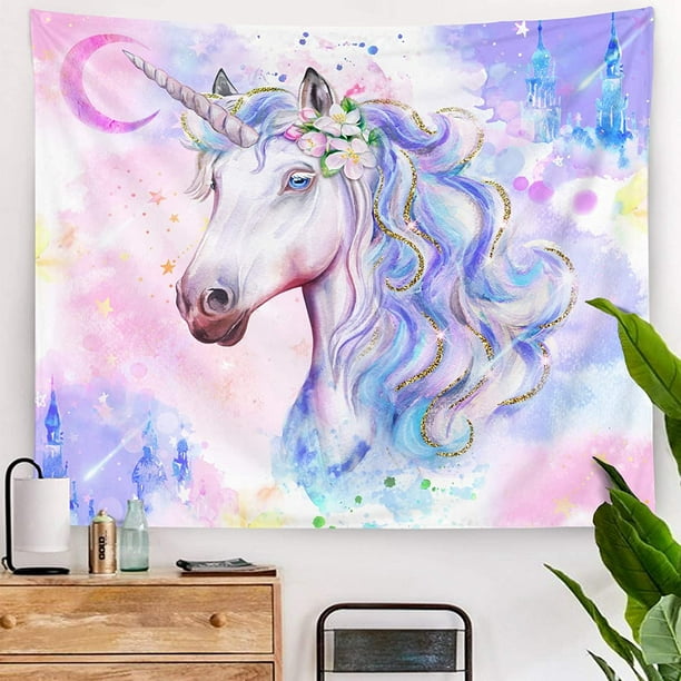 CPDD Unicorn Tapestry, Watercolor Cool Kids Wall Hanging, Magic