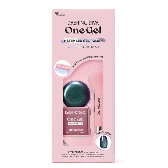 Dashing Diva One Gel Magnetic, Starter Kit with LED Lamp, Magnetic Effects Tool, and Gel Nail Polish, Rogue, 1 10ml / 0.33 fl oz