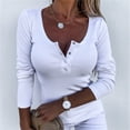 thumbnail image 4 of Camiseta Sexy ajustada con botones y cuello en V para mujer, camiseta de manga larga de Color sólido, ropa informal a la moda, jersey de estilo urbano 2021, 4 of 4