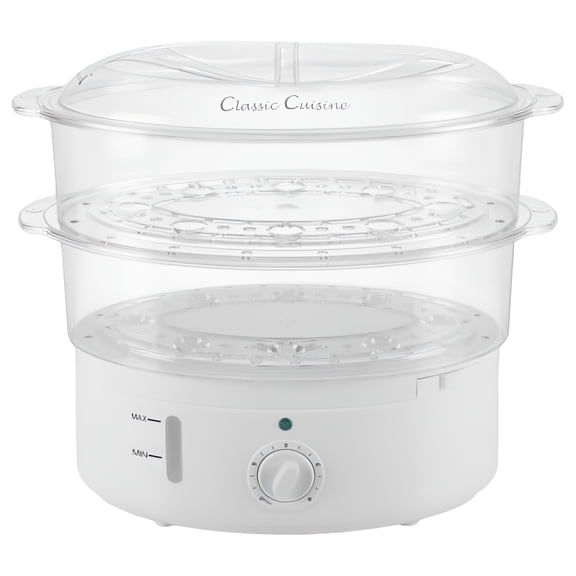 Classic Cuisine 2-Tier Electric Food Steamer with Timer – Vegetable Steamer and Rice Cooker