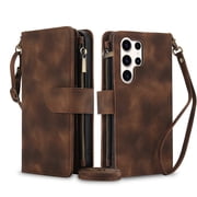 TECH CIRCLE For Galaxy S20 Case with Card Holder,PU Leather Zipper Pocket Flip Folio Wallet Case with Crossbody Wrist Strap Kickstand Protective Case for Samsung Galaxy S20 5G 6.2" 2020,Brown