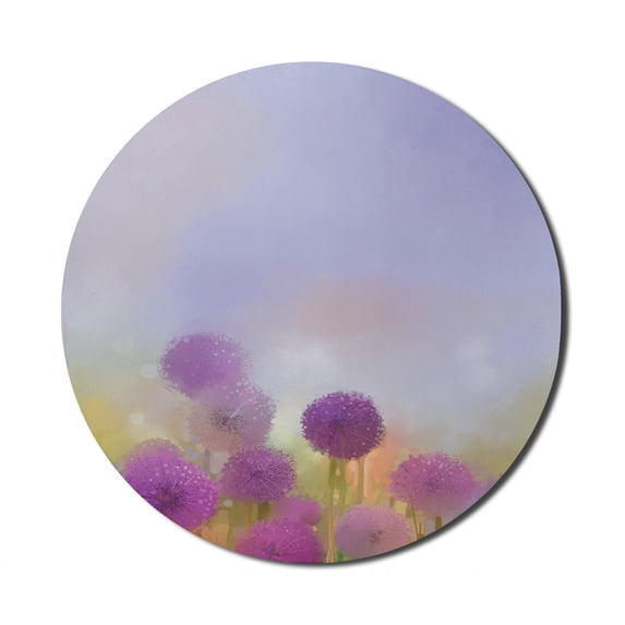 Flower Mouse Pad for Computers, Onion in Meadow Pastoral Scenery at Springtime Birth of Nature Themed Illustration, Round Non-Slip Thick Rubber Modern Mousepad, 8" Round, Purple Blue, by Ambesonne