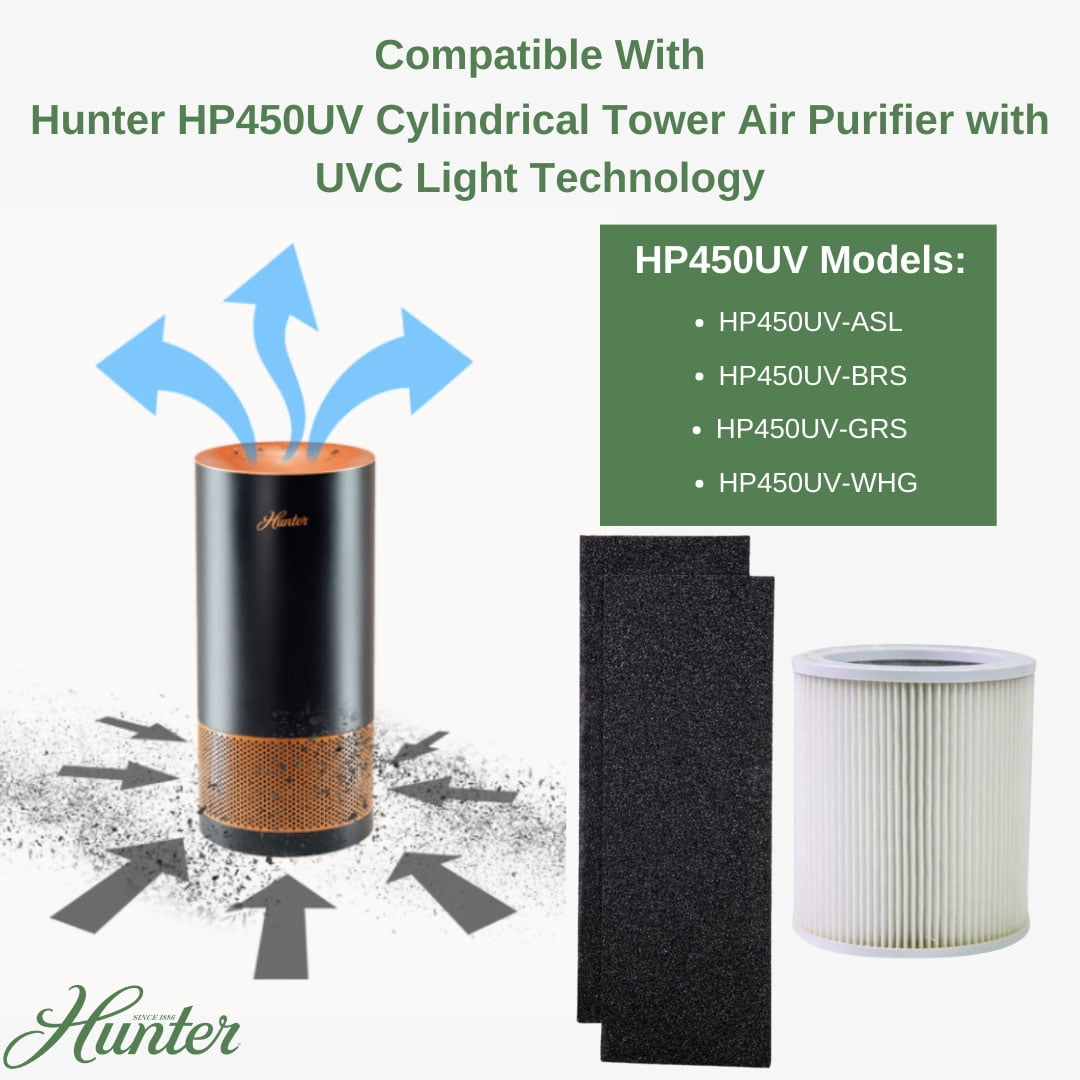Hunter Fan Company  H-HF450-VP Replacement Filter Value Pack with HEPA EcoSilver Pre-Filter for HP450UV Air Purifier Series, 3 Piece Set, White