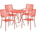 thumbnail image 2 of BizChair Commercial Grade 30" Round Coral Indoor-Outdoor Steel Folding Patio Table Set with 4 Square Back Chairs, 2 of 5