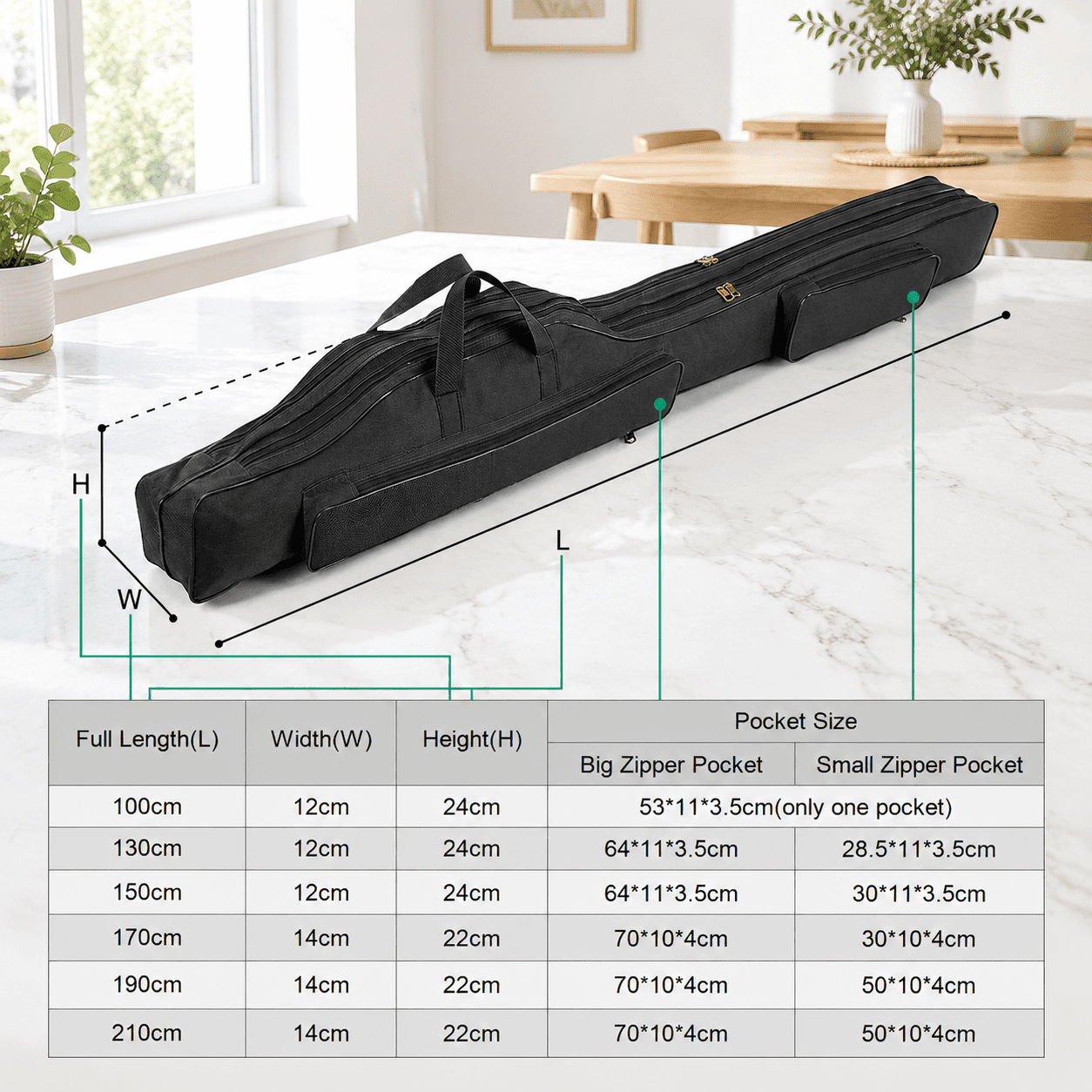 Black 190cm Portable Folding Fishing Rod Case Gear Organizer