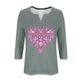 thumbnail image 4 of Abomasnow Breast Cancer Shirts for Women Casual 3/4 Sleeve V-Neck Tees Heart Pink Ribbon T-shirt Fashion Fall Breast Cancer Awareness Pullover Tops, 4 of 4