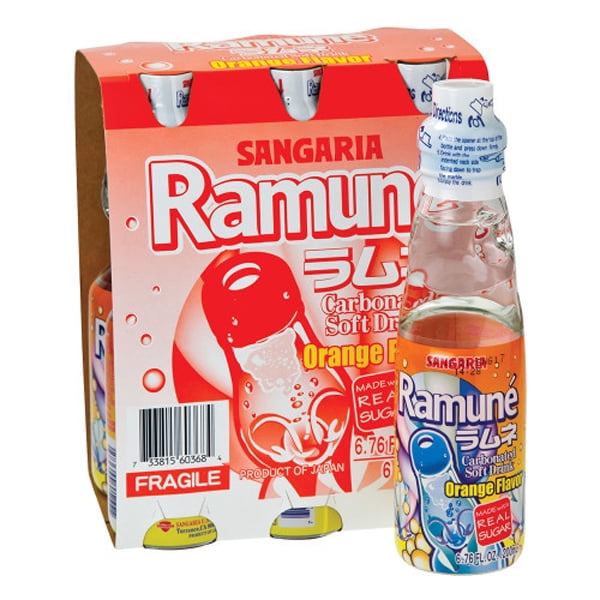 Sangaria Ramune Soda Orange 6.76 oz Glass Bottles Pack of 18
