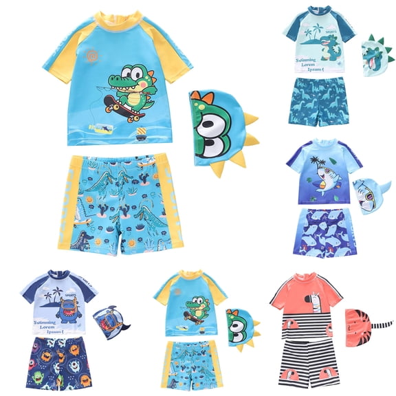 WUANDIXFA Baby-Boys Toddler Long Sleeved Rashguard Swim Bathing Suit and Sun Hat Set (Light Blue, 2-3 Years)