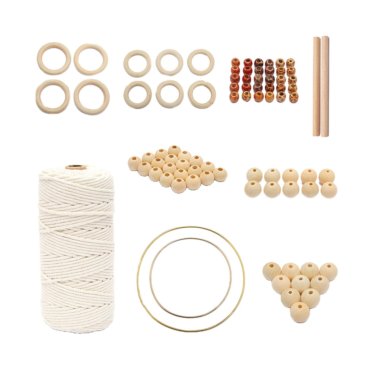 FVDPWYE Macrame Cord Natural Rope Macrame Wall Hanging Kit with Wood Beads,Wood Ring and 85 Pieces