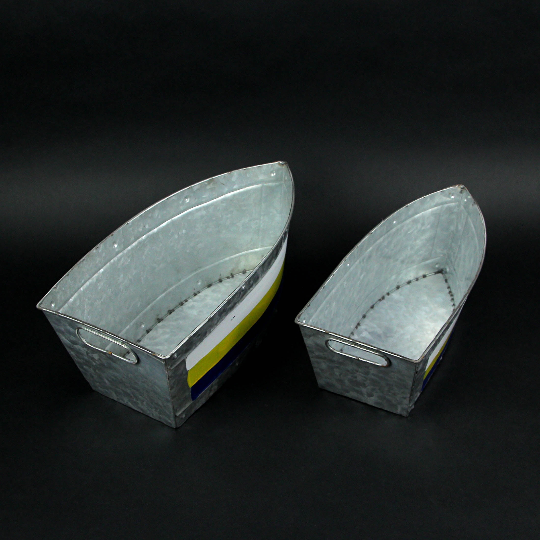 Zeckos Galvanized Metal Boat Planter Flower Pot Nautical Decor Set of 2