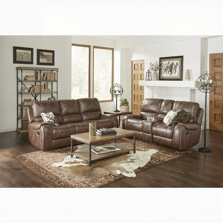 Modern Brown Leather Manual Reclining Sofa and Loveseat (220×80×75cm) with Storage and USB