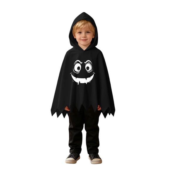Gunia Kids Ghost Hooded Cape For Boys Girls 2 Piece Halloween Costumes Cloak Cute Party Dress Up Outfits Poncho