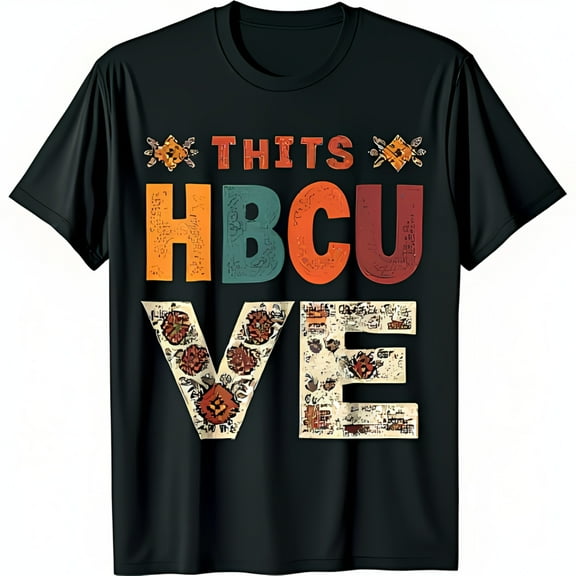 Colorful Retro Graphic Black T-Shirt Thits HBcu Ve Rug Inspired Design