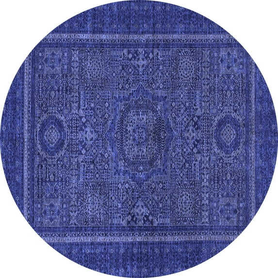 Ahgly Company Indoor Round Abstract Blue Modern Area Rugs, 6' Round