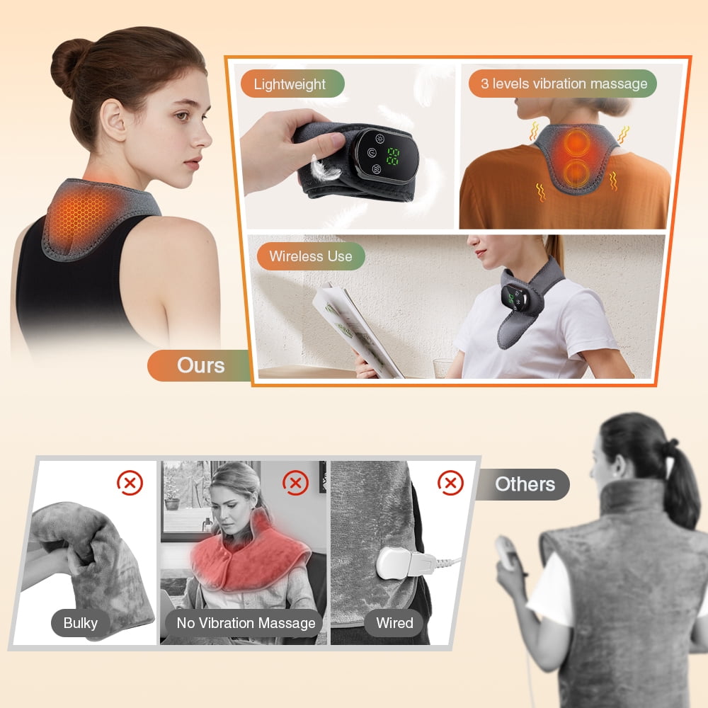 Cordless Heating Pad for Neck and Shoulder, Heated Neck Wrap with 1800mAh Battery, Soothing Neck Warmer, Fast Heating Neck Support for Office Relaxation