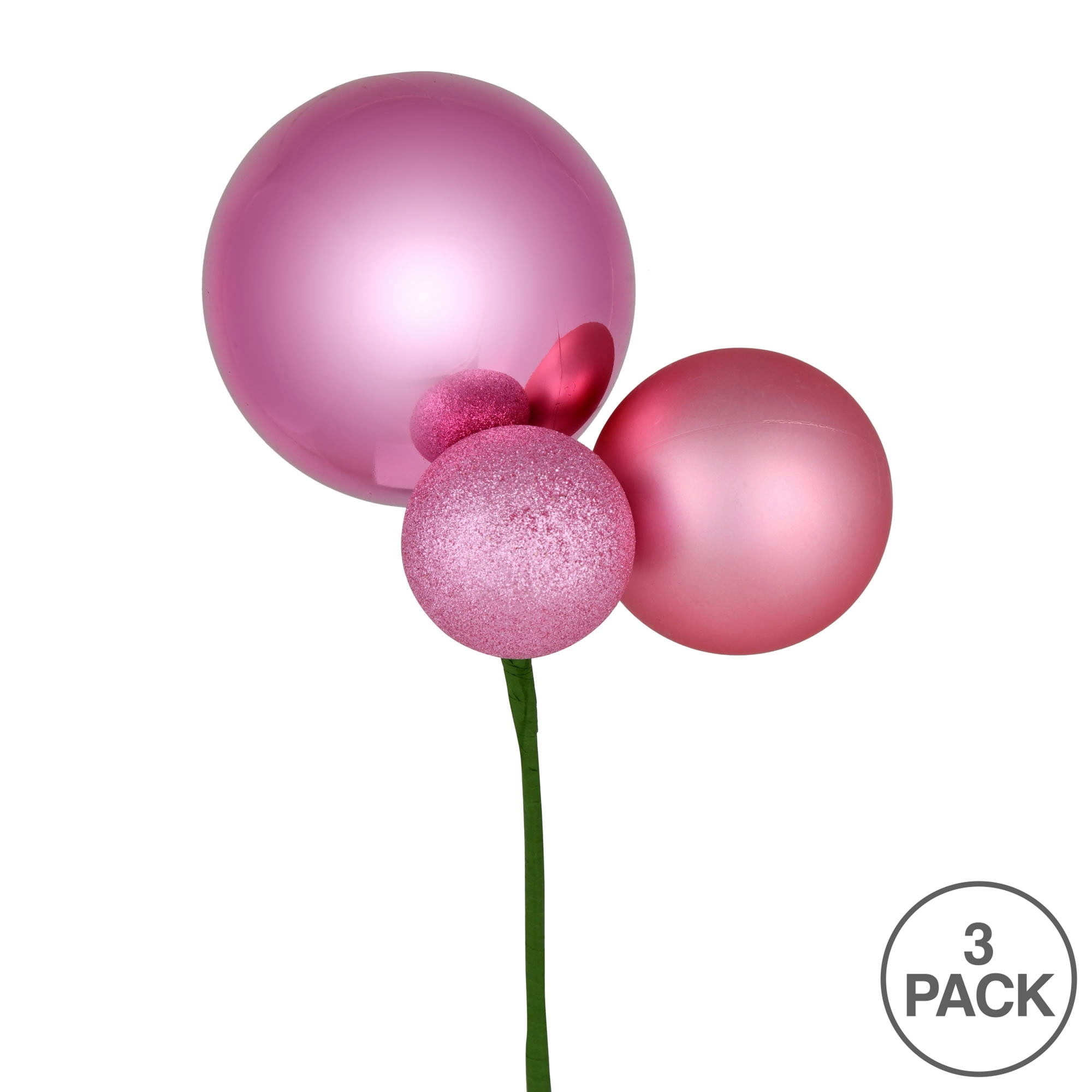 Vickerman 18" Pink Ball Ornament Christmas Pick, Set of 3