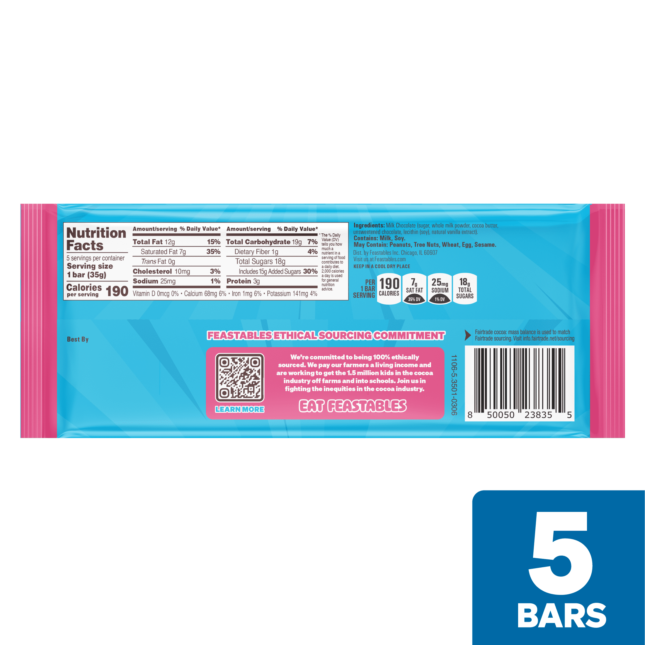 Feastables MrBeast Milk Chocolate Bar, 1.24 oz (35g), 5 Count