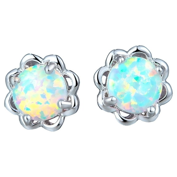 DESIGNICE Alloy Stud Earrings for Women, Flat Back Earrings, Flower and Opal Stud Earrings, Jewelry Gift for Women, Light Blue