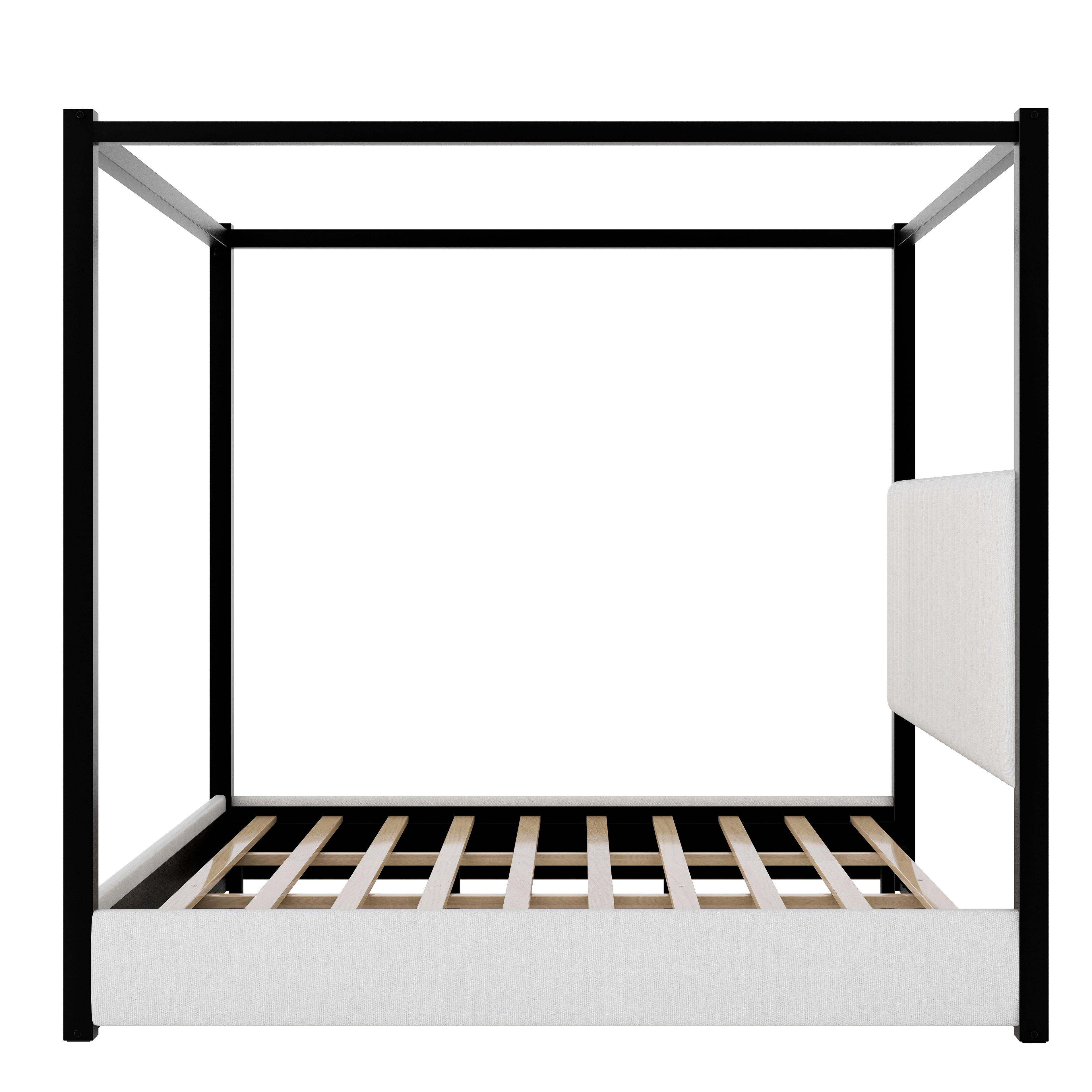 Euroco King Size Canopy Bed with Metal Frame and Upholstery Headboard, Black