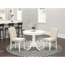 East West Furniture Antique 3-piece Dining Set with Round Table in Linen White