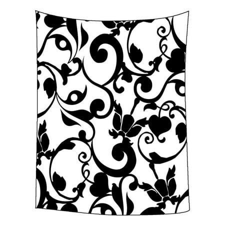 Damask Wall Hanging GCKG Black and White Damask Pattern Classic Vintage French Floral Swirls Bedroom Living Room Art Wall Hanging Tapestry Size 80x60 inches ()