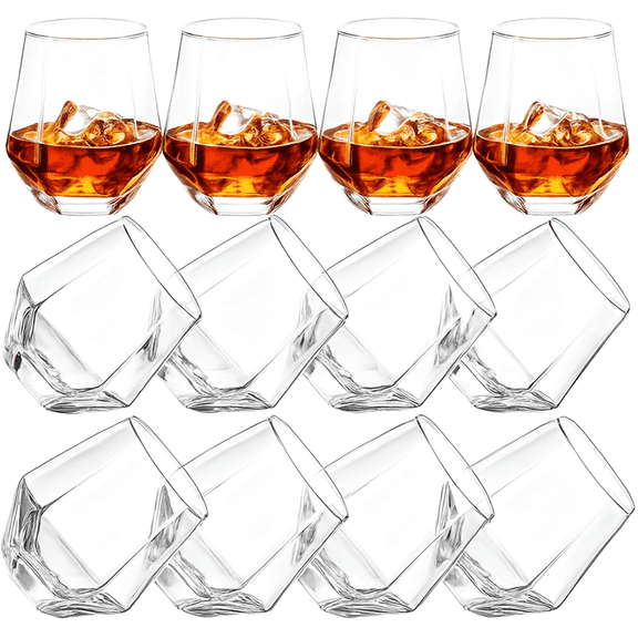 12 Pack Stemless Wine Glasses Set, 10oz Premium Crystal Clear Beverage Glassware with Geometric Base Design, Dishwasher Safe Whiskey Cocktail Drinking Glasses for Water Juice Beer Bar Home Party