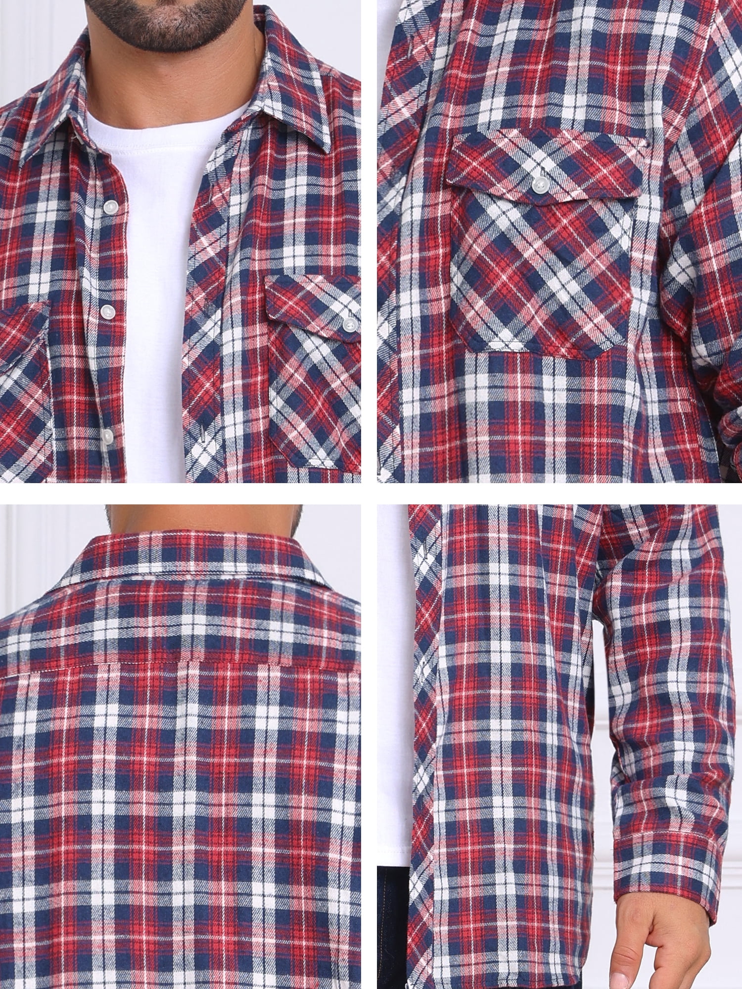 DARING DIVA Men's Contrast Color Slim Fit Long Sleeved Button Down Shirts S Red Navy