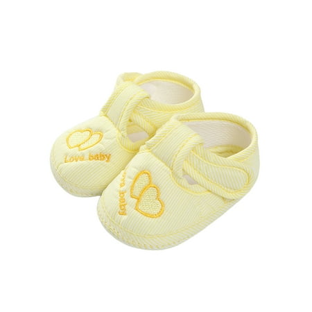 

Wazshop Newborn First Walkers Shoe Prewalker Crib Shoes Soft Sole Sneakers Anti Slip Cartoon Walking Sneaker Infant Flats Magic Tape Cute Double Heart Yellow 4.5C
